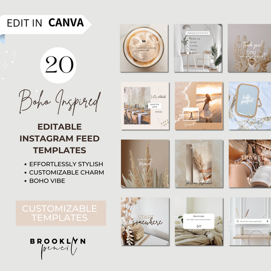 Boho Inspired Instagram Feed Templates - 20 CANVA Designs