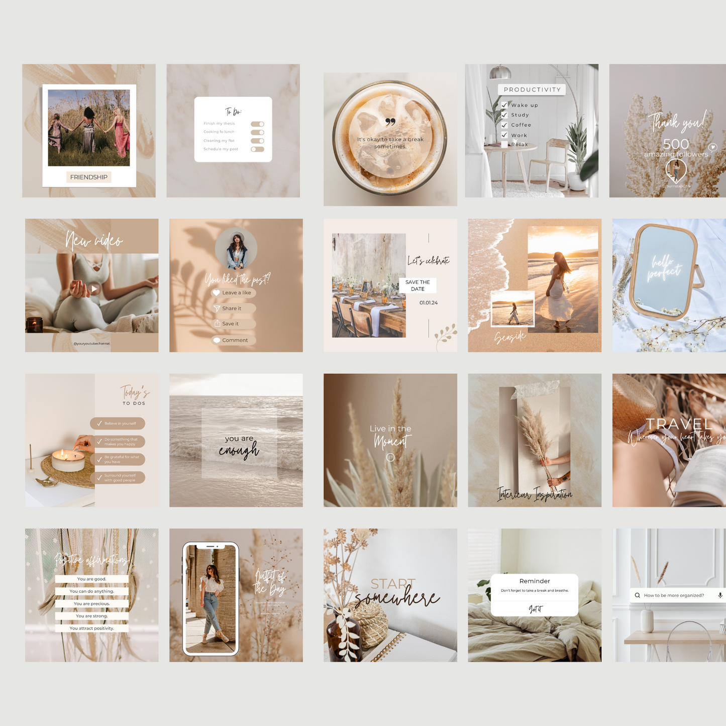 Boho Inspired Instagram Feed Templates - 20 CANVA Designs