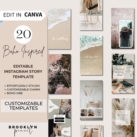 Boho Inspired Instagram Story Templates - 20 CANVA Designs